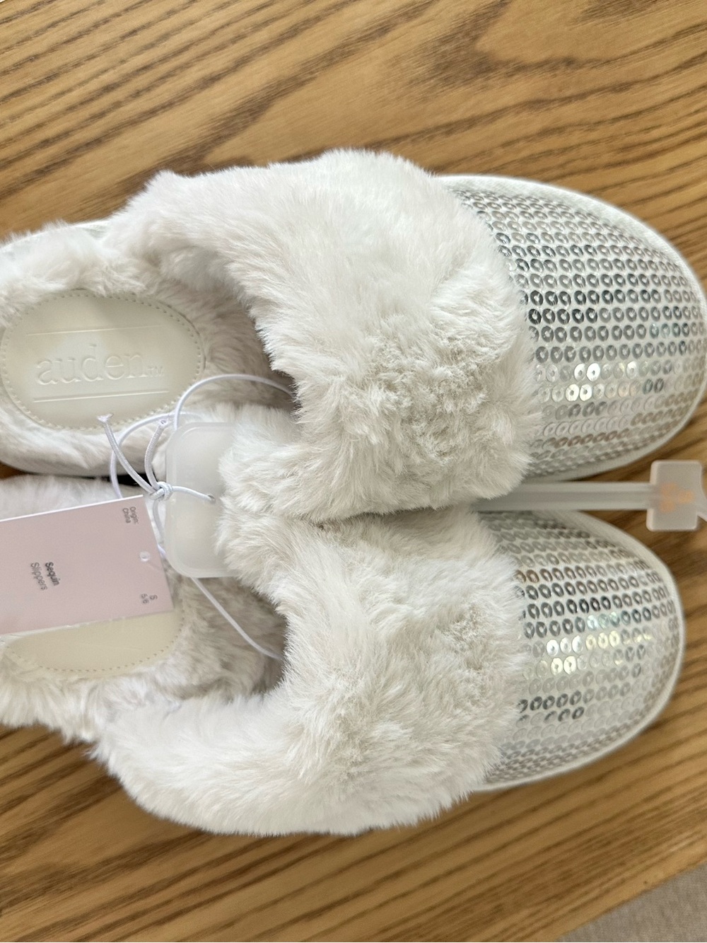 Auden White Sequin Faux-Fur Slip-On Slippers